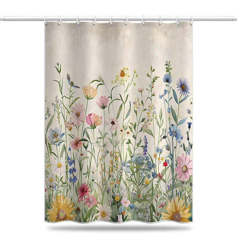 Vintage Floral Shower Curtain – Rustic Garden Style, Waterproof & Mildew Resistant Polyester, 180×180cm Bathroom Divider