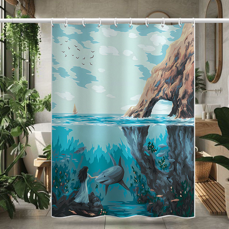 Fantasy Ocean Theme Shower Curtain – Waterproof & Mildew Resistant Polyester Bathroom Divider 180×180cm