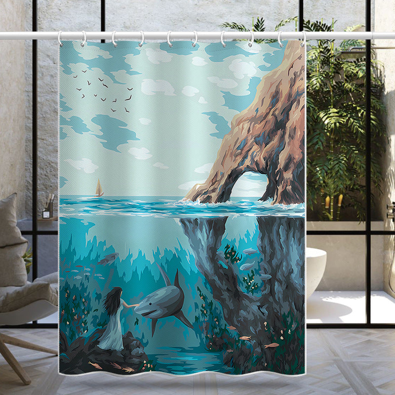 Fantasy Ocean Theme Shower Curtain – Waterproof & Mildew Resistant Polyester Bathroom Divider 180×180cm