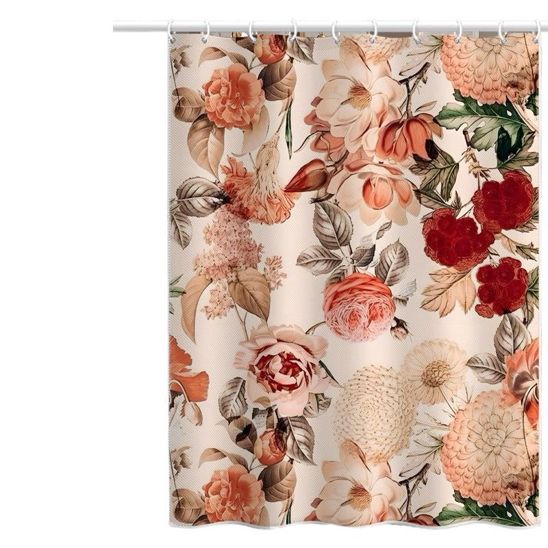 Vintage Floral Shower Curtain – Waterproof & Mildew Resistant Polyester Fabric, 180×180cm Bathroom Decorative Curtain